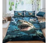 MekUk Tiburones Conjunto De Sábanas De Microfibra, Estampadas En 3D - Juego De Funda Nórdica De Animales Marinos 3 Piezas con Cremallera Oculta Y Fundas De Almohada Double(200x200cm)