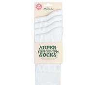 MELA - Calcetines acanalados, paquete de 4 unidades, sostenibles con algodón de comercio justo, certificación GOTS y botón verde, Blanco, 35-38
