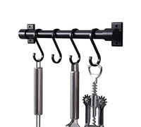 Melairy 30CM Colgador Utensilios Cocina con 5 Ganchos Soporte Utensilios sin Taladro, Estante organizador de utensilios y sartenes Negro