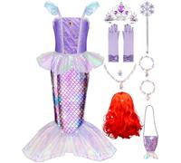 MELAND Disfraz de sirena para niños, disfraz de princesa con peluca para niñas de 3 a 10 años, disfraz de sirenita para niñas, Día Mundial del Libro (M)