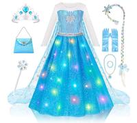 Meland Disfraz Princesa Niña, Disfraz Elsa Frozen con Capa, Peluca para Niñas 3-10 años, Vestido Princesa Niña de Halloween, Carnaval, Cumpleaños