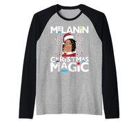 Melanin Christmas Magic Black Mrs Claus Dreads Butterly Star Camiseta Manga Raglan