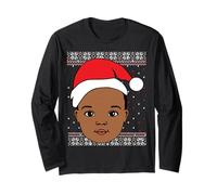 Melanin Prince Christmas Black Boy, Navidad, Piel marrón, diversión para niños Manga Larga