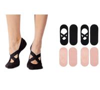 Melankoli Calcetines antideslizantes para niñas de 6 a 8 años, para pilates, yoga, baile, ballet, etc, 4 pares de estilo yoga (2 negros, 2 rosas), 6-8 años