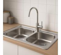Melanstar Fregadero doble de acero inoxidable, 80 x 50 cm, con 2 cuencas, orificio para grifo y juego de sifón, fregadero cocina 2 senos fregadero dos senos kitchen sink