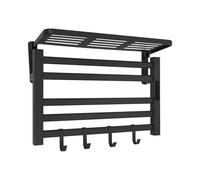 MELAQULY Toallero eléctrico, 55 x 40 cm, 95 W, secador de toallas con estante de almacenamiento, calentador de toallas inteligente con temporizador y termostato 30-70 ℃ (negro)