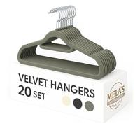 MELA'S Velvet Hangers, Set of 20, Non-Slip Clothes Hanger, Small Tie Bar, Rotating Hook,Thickness 0.6 cm,Space-Saving, Length 44 cm for Coats/Trousers/Ties, Grey/White/Black (Elegant Grey)