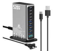 melasta 520W Cargador USB C Múltiple, Cargador Rápido GAN de 8 Puertos, con PD 100W Estación de Carga Múltiple y QC 30W Estación de Carga para Ordenador Portátil, iPhone, iPad, Auriculares