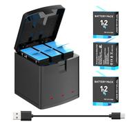 melasta Cargador de batería para GoPro Hero 12 de 1800 mAh, batería de iones de litio para GoPro Hero 12, 11, 10, 9 Series con cargador de carga rápida de 3 canales, con indicador LED y cable USB tipo