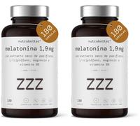 Melatonina 1,9 mg pura con Magnesio, L-Triptófano, Pasiflora y Vitamina B6 | 180 cápsulas veganas | Sueño Reparador, Energía y Relajación | Alta Biodisponibilidad (Paquete de 2)