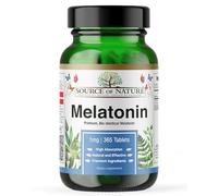 Melatonina 1 mg | 365 comprimidos | Alta dosis | Suministro anual | Sin aditivos | Vegano | Analizado en laboratorio | Fabricado en Dinamarca | Source of Nature