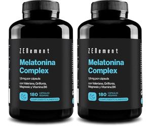 Melatonina Complex 1,9 mg - Con Griffonia (20 mg 5-HTP), Valeriana, Magnesio y Vitamina B6 - Contribuye a Conciliar el Sueño y Reducir el Cansancio - 180 Cápsulas Veganas - Zenement (Paquete de 2)