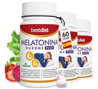 Bestdiet - Melatonina masticable, Vitamina B6 para Favorecer Sueño Profundo y el Funcionamiento del Sistema Nervioso, Pastillas para Dormir, Vegana, Sin Gluten, pack de 3 botes de 60 comprimidos