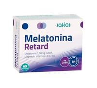 MELATONINA RETARD SAKAI | Melatonina de DOBLE LIBERACIÓN (Melotime®) | Melatonina con GABA, Magnesio, Vitaminas B3 y B6 | 60 comprimidos | Para DESCANSO NOCTURNO, JET LAG y TURNOS ROTATIVOS