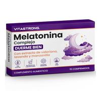 Melatonina Vitastrong Complex, 30 Micro-Comprimidos de Melatonina 1mg con Manzanilla, Valeriana, Lavanda y Vitamina B6, Melatonina Liberación Prolongada, Sueño y Jet Lag, Pastillas Natural