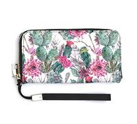 Melbrakin Acuarela Cactus Flores Suculentas Plumas y Flechas Cartera de Mujer Carteras de Gran Capacidad para Damas Bolsos de Embrague Largos Bolso de PU Impreso con Cremallera