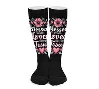 Melbrakin Bendecido por Dios Amado Guiado por el Espíritu Jesús Floral Calcetines de compresión para mujer y hombre, calcetines altos hasta la rodilla para correr y viajar.