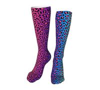 Melbrakin Calcetines largos hasta la rodilla con gradiente de arco iris de neón de leopardo, calcetines casuales largos para Cosplay para mujer