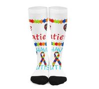 Melbrakin Cinta con forma de corazón Ten paciencia, tengo autismo (1) Calcetines de compresión para mujer y hombre, calcetines altos hasta la rodilla para correr y viajar.