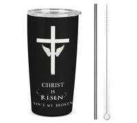 Melbrakin Cristo ha resucitado, mi cruz de Pascua rota, vaso aislado de acero inoxidable de 20 oz, taza de viaje al vacío de doble pared con tapa de popote para hombres y mujeres, regalos de café