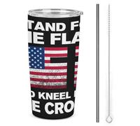 Melbrakin Defiendo la bandera, me arrodillo ante la cruz, vaso aislado de acero inoxidable de 20 oz, taza de viaje al vacío de doble pared con tapa de popote para hombres y mujeres, regalos de café