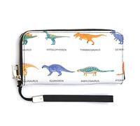 Melbrakin Dinosaurios de Colores de Dibujos Animados con Nombre Cartera de Pulsera para Mujer Carteras de Gran Capacidad para Damas Bolsos de Mano Largos Bolso de PU Impreso con Cremallera