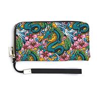 Melbrakin Dragon Sea Waves and Sakura Flowers Cartera de Mujer Carteras de Gran Capacidad para Damas Bolsos de Embrague Largos Bolso de PU Impreso con Cremallera