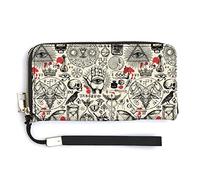 Melbrakin Estilo Retro Masonería y Ocultismo Cartera de Mujer Carteras de Gran Capacidad para Damas Bolsos de Embrague Largos Bolso de PU Impreso con Cremallera