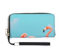 Melbrakin Flamingo on The Blue Sea Clear Summer Cartera de Mano para Mujer Carteras de Gran Capacidad para Damas Bolsos de Mano Largos Bolso de PU Impreso con Cremallera