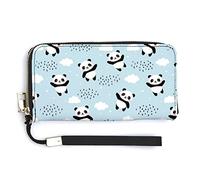 Melbrakin Happy Cute Panda in Clouds and Star Cartera de Mujer Carteras de Gran Capacidad para Damas Bolsos de Embrague Largos Bolso de PU Impreso con Cremallera