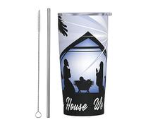 Melbrakin In This House We Believe - Vaso con tapa y pajita de acero inoxidable con aislamiento al vacío, tazas de café reutilizables, taza de viaje