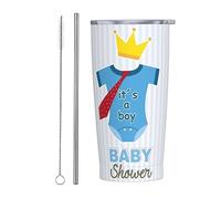 Melbrakin It'S A Boy Baby Shower 2023 Vaso con tapa y pajita Vaso de acero inoxidable con aislamiento al vacío de 20 oz Tazas de café reutilizables Taza de viaje