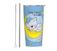 Melbrakin It'S A Boy Baby Shower 2023 Vaso con tapa y pajita Vaso de acero inoxidable con aislamiento al vacío de 20 oz Tazas de café reutilizables Taza de viaje