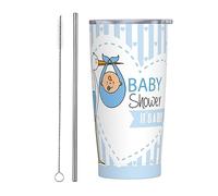 Melbrakin It'S A Boy Baby Shower 2023 Vaso con tapa y pajita Vaso de acero inoxidable con aislamiento al vacío de 20 oz Tazas de café reutilizables Taza de viaje