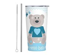 Melbrakin It'S A Boy Baby Shower 2023 Vaso con tapa y pajita Vaso de acero inoxidable con aislamiento al vacío de 20 oz Tazas de café reutilizables Taza de viaje