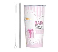 Melbrakin It'S A Girl Baby Shower 2023 Vaso con tapa y pajita Vaso de acero inoxidable con aislamiento al vacío de 20 oz Tazas de café reutilizables Taza de viaje