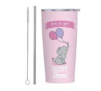 Melbrakin It'S A Girl Baby Shower 2023 Vaso con tapa y pajita Vaso de acero inoxidable con aislamiento al vacío de 20 oz Tazas de café reutilizables Taza de viaje
