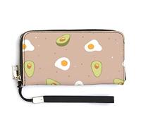 Melbrakin Lindo Huevo y Aguacate Verde Cartera de Mujer Carteras de Gran Capacidad para Damas Bolsos de Embrague Largos Bolso de PU Impreso con Cremallera