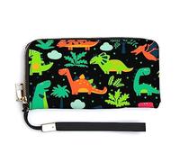 Melbrakin Monedero para Mujer Carteras Bolso con Cremallera de Gran Capacidad Monedero para niñas Damas Compatible con Lindos Dinosaurios de Dibujos Animados de Colores Cartera Negra