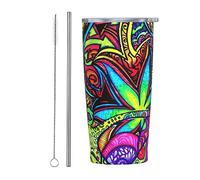 Melbrakin Psychedelic Tie Dye Vaso flaco de acero inoxidable Taza de viaje Taza de café aislada de 20 onzas con tapa a prueba de salpicaduras, pajita y cepillo de limpieza