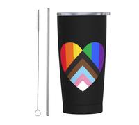 Melbrakin Rainbow Heart LGBT Gay Lesbian Bisexual Pride Vaso con tapa y pajita Vaso de acero inoxidable con aislamiento al vacío de 20 oz Tazas de café reutilizables Taza de viaje