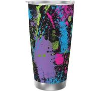 Melbrakin Rainbow Of Neon Paint Splatters Vaso aislado al vacío de acero inoxidable, tazas de café de 20 oz, taza de viaje, taza de agua