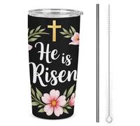 Melbrakin Vaso de acero inoxidable aislado de 20 oz con corona de cruz de Pascua He Is Risen Jesus_nobg, de doble pared, con tapa de popote para hombres y mujeres, ideal como regalo de café.