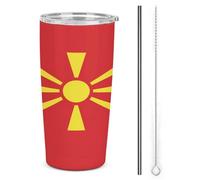Melbrakin Vaso de acero inoxidable aislado de 20 oz con la bandera de Macedonia, de doble pared al vacío, para viaje en coche con tapa con pajita, ideal para hombres y mujeres, como regalo de café.