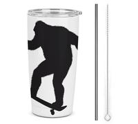 Melbrakin Vaso de acero inoxidable con aislamiento de 20 oz, diseño de gorila en patineta, de doble pared, para viaje al coche con tapa de popote, ideal para hombres y mujeres, como regalo de café.