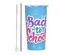 Melbrakin Vaso de bienvenida de regreso a la escuela con tapa y pajita, vaso aislado al vacío de acero inoxidable de 20 oz, tazas de café reutilizables, taza de viaje