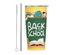 Melbrakin Vaso de bienvenida de regreso a la escuela con tapa y pajita, vaso aislado al vacío de acero inoxidable de 20 oz, tazas de café reutilizables, taza de viaje