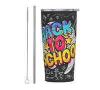 Melbrakin Vaso de bienvenida de regreso a la escuela con tapa y pajita, vaso aislado al vacío de acero inoxidable de 20 oz, tazas de café reutilizables, taza de viaje