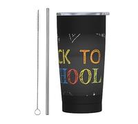 Melbrakin Vaso de bienvenida de regreso a la escuela con tapa y pajita, vaso aislado al vacío de acero inoxidable de 20 oz, tazas de café reutilizables, taza de viaje