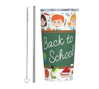 Melbrakin Vaso de bienvenida de regreso a la escuela con tapa y pajita, vaso aislado al vacío de acero inoxidable de 20 oz, tazas de café reutilizables, taza de viaje